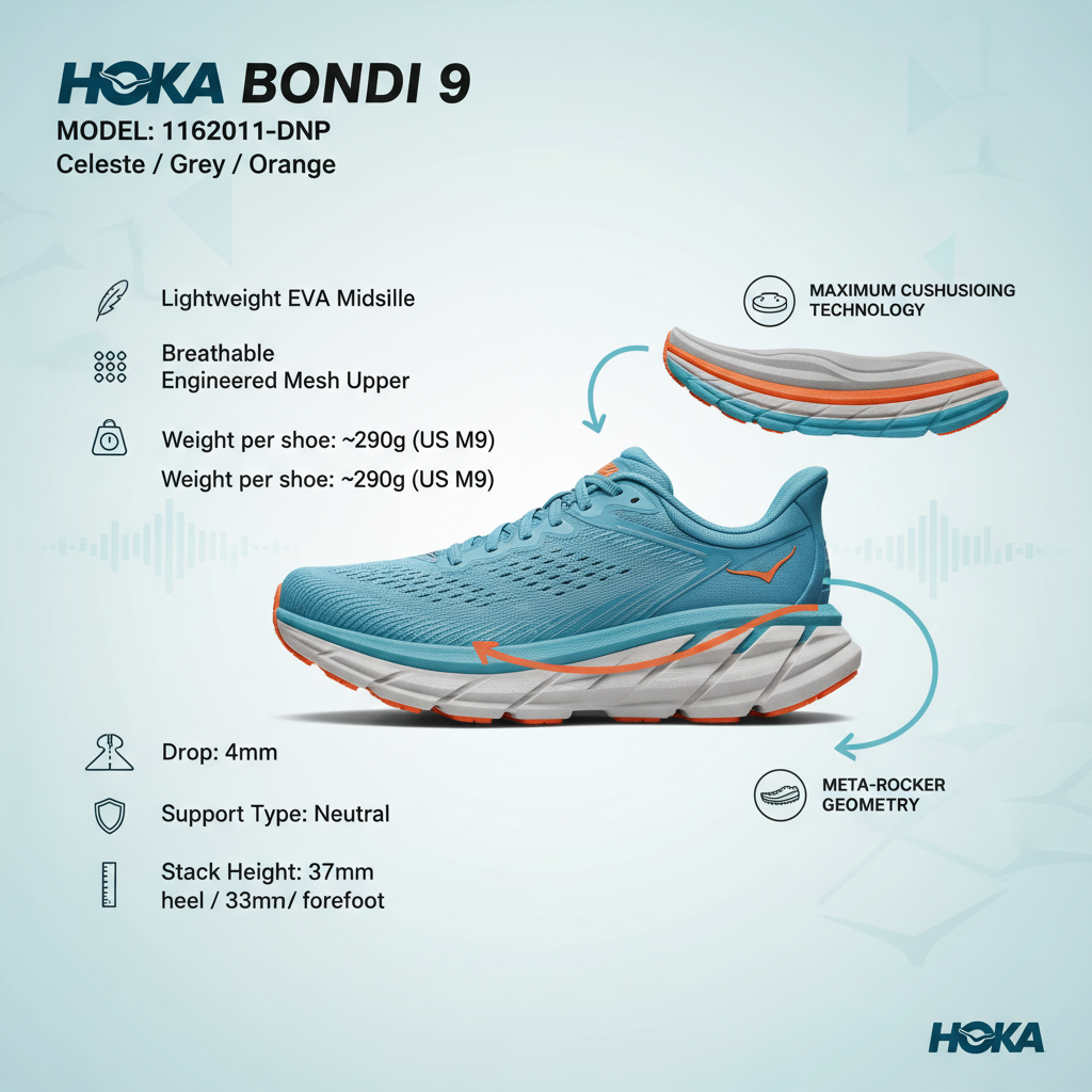 HOKA Bondi 9 1162011-DNP Celeste Grey Orange Men's Running Shoes