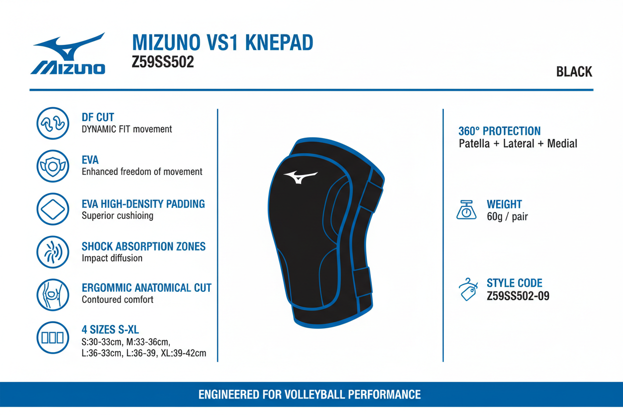 Mizuno Kneepads VS1 Kneepad Z59SS502 Black Volleyball DF Cut