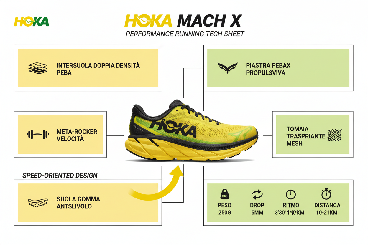 Hoka Mach X 31168720/NNHK Giallo Verde Uomo Scarpa Running Piastra Pebax