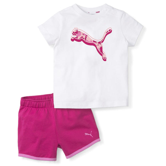 Puma completo da bambina maglietta e pantaloncino Minicats Alpha Short Set 847321-02 bianco